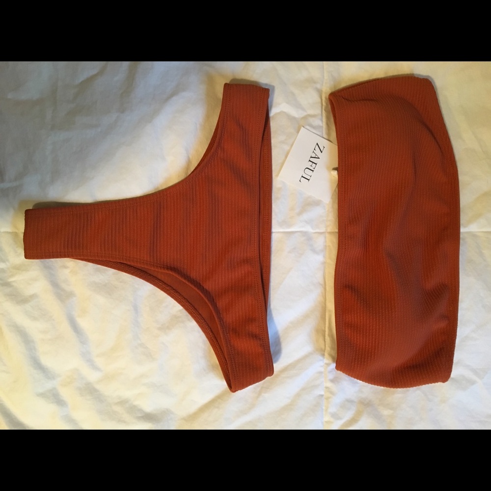 burnt orange bandeau thong bikini (w/ tag)
